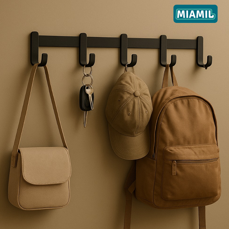 Suporte de Parede Multiuso com 5 Ganchos Organizador de Espaços em Aço Pintura Antiferrugem