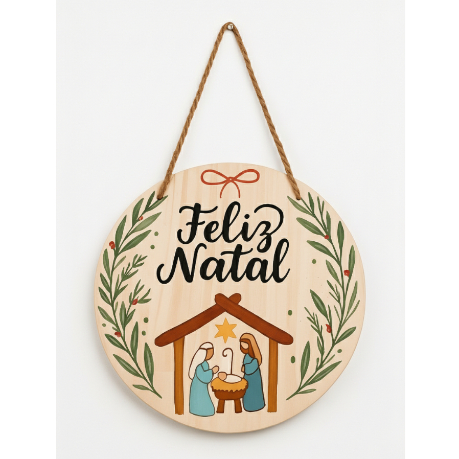 Placa Decorativa Redonda Feliz Natal | Enfeite Porta Parede Natalino MDF |enfeite porta feliz natal decoração natal