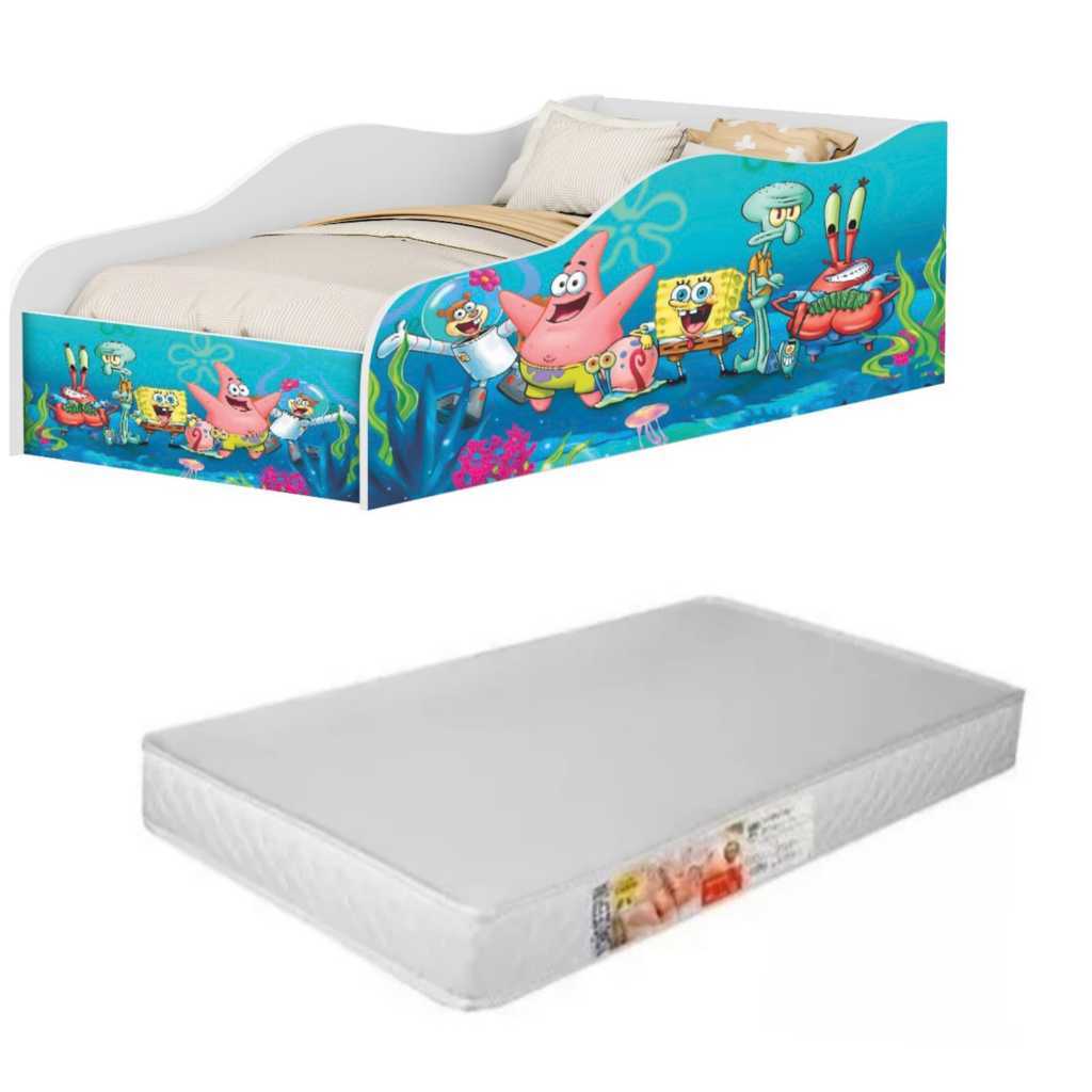 Cama Infantil Carros para Meninos Mini Cama MDF Resistente com Personagem Adesivado Com Colchão