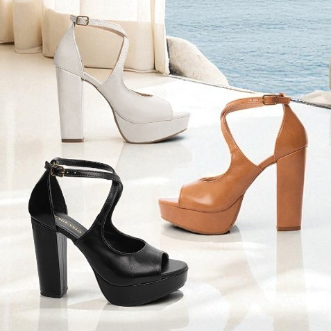 Sandália Meia Pata Peep Toe Salto Alto Grosso Bloco Festa Moda Elegante Luxo Confortável Torricella