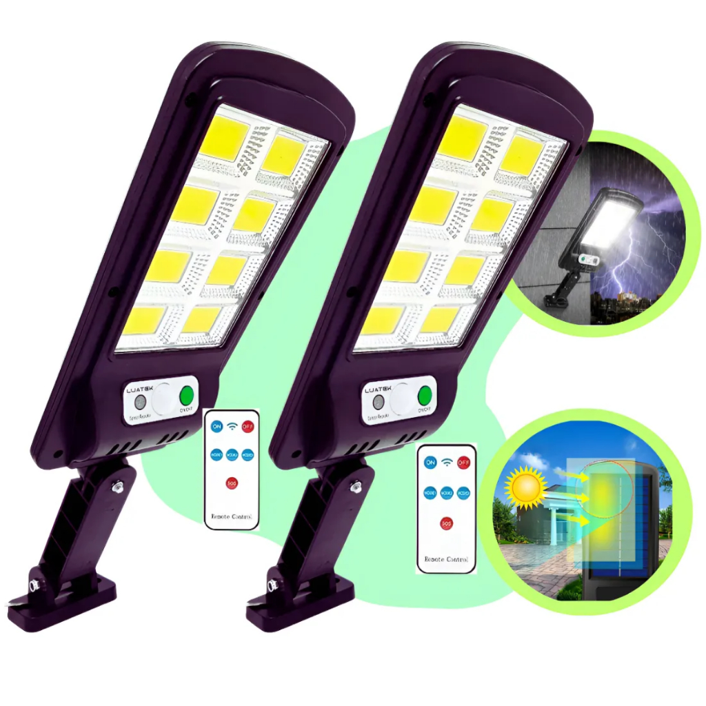 Kit Com 2 Refletores Solar Em LED 400W De Potência Sem Fio Com Sensor de Presença e Controle Remoto IP66 LKY0035 em Oferta na Shopee