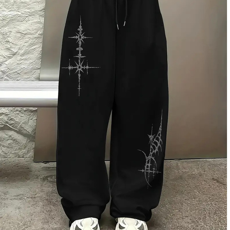 Calça Wide Leg Moletom Feminina Gotic Art Punk Style Y2k em Oferta na Shopee