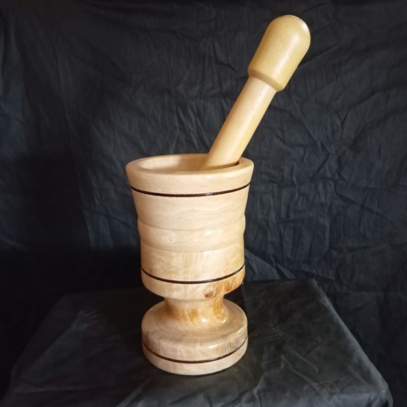 Pilão Almofariz Grande de Madeira Socador de Tempero