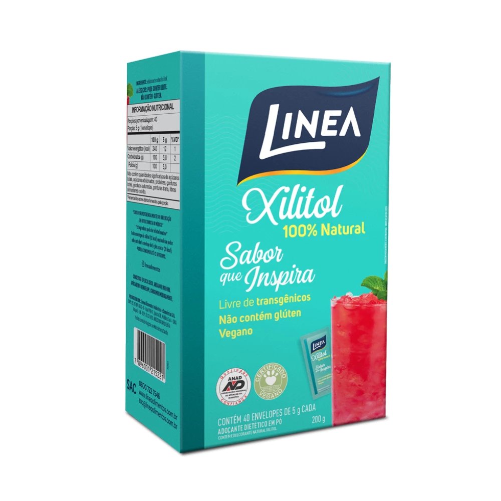 Adoçante Linea Xilitol Em Pó 40 Sachês de 5g Sem Glúten 200g em Oferta na Shopee