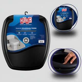 Tampa Assento Sanitário Almofadado Thema Herc Preto Confortável Universal Macio Durável Fácil em Oferta na Shopee
