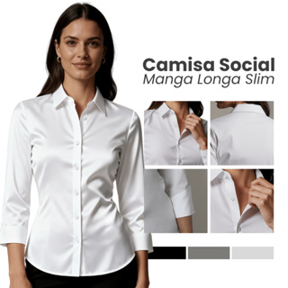 Camiseta Social Feminina Manga 3/4 Esporte Fino em Oferta na Shopee