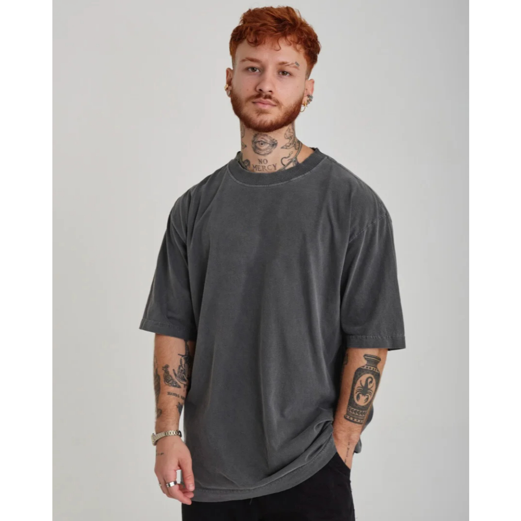 Camiseta Oversized Lisa Cinza Estonado Masculina Streetwear Algodão Premium Monte Leste