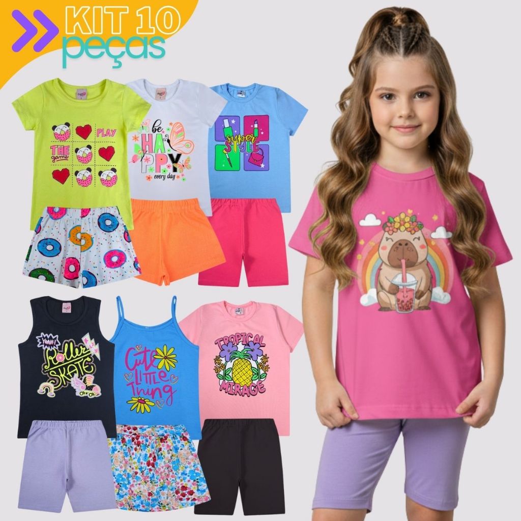 Kit Sortido 10 Peças de Roupas Infantil Menina - Kit 5 Conjunto Infantil Menina Verão - Conjunto Feminino Barato