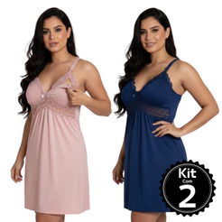 Kit 2 Camisola Amamentação Pijama Gestante Maternidade pós parto abre fácil