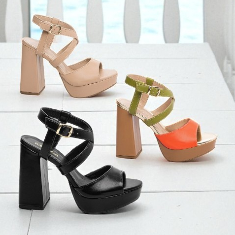 Sandália Meia Pata Festa Salto Alto Grosso Bloco Confortável Moda Luxo Elegante Blogueira Torricella