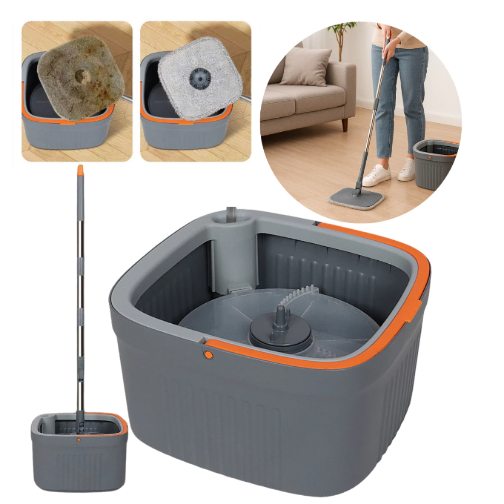 Mop Giratorio Agua Limpa Quadrado Compartimentos Separados 360º + Refil extra casa limpeza