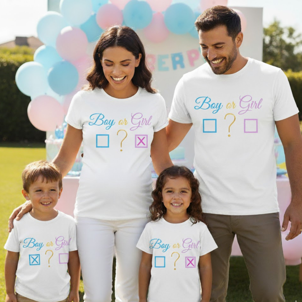 Camiseta Chá Revelação Branca Estampada Menino ou Menina Camiseta 100% algodão Ótima qualidade MARQUE SEU PALPITE