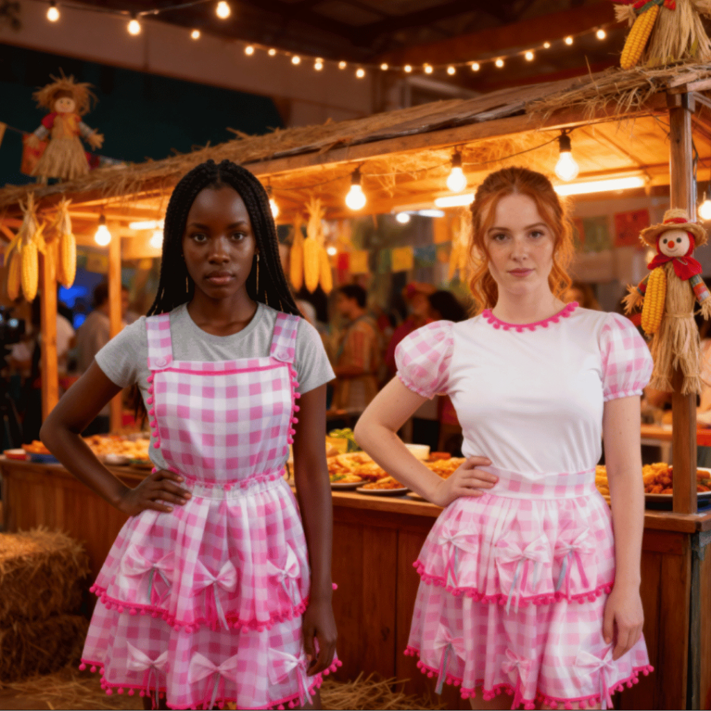 Vestido Fantasia Quadrilha São João Adulto Caipirinha Festa Mega Promoção Junina Junino Tematico Xadrex Luxo