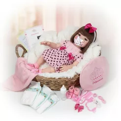 Bebe Reborn Silicone Pode Dar Banho Bolsa Chupeta + 22 Itens - 48cm!