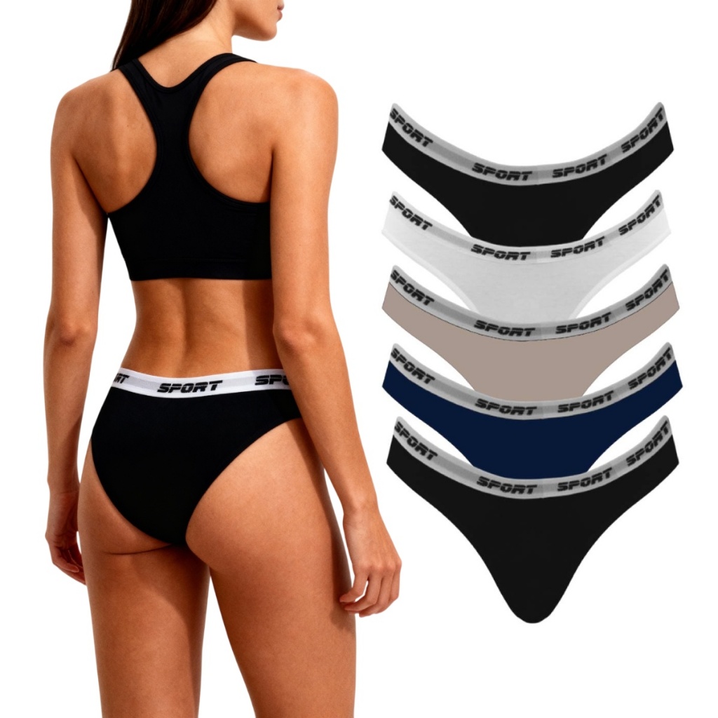 Kit 5 Calcinha SP84 Tanga BiquÍni Algodão Sport com Forro em Cores Sortidas