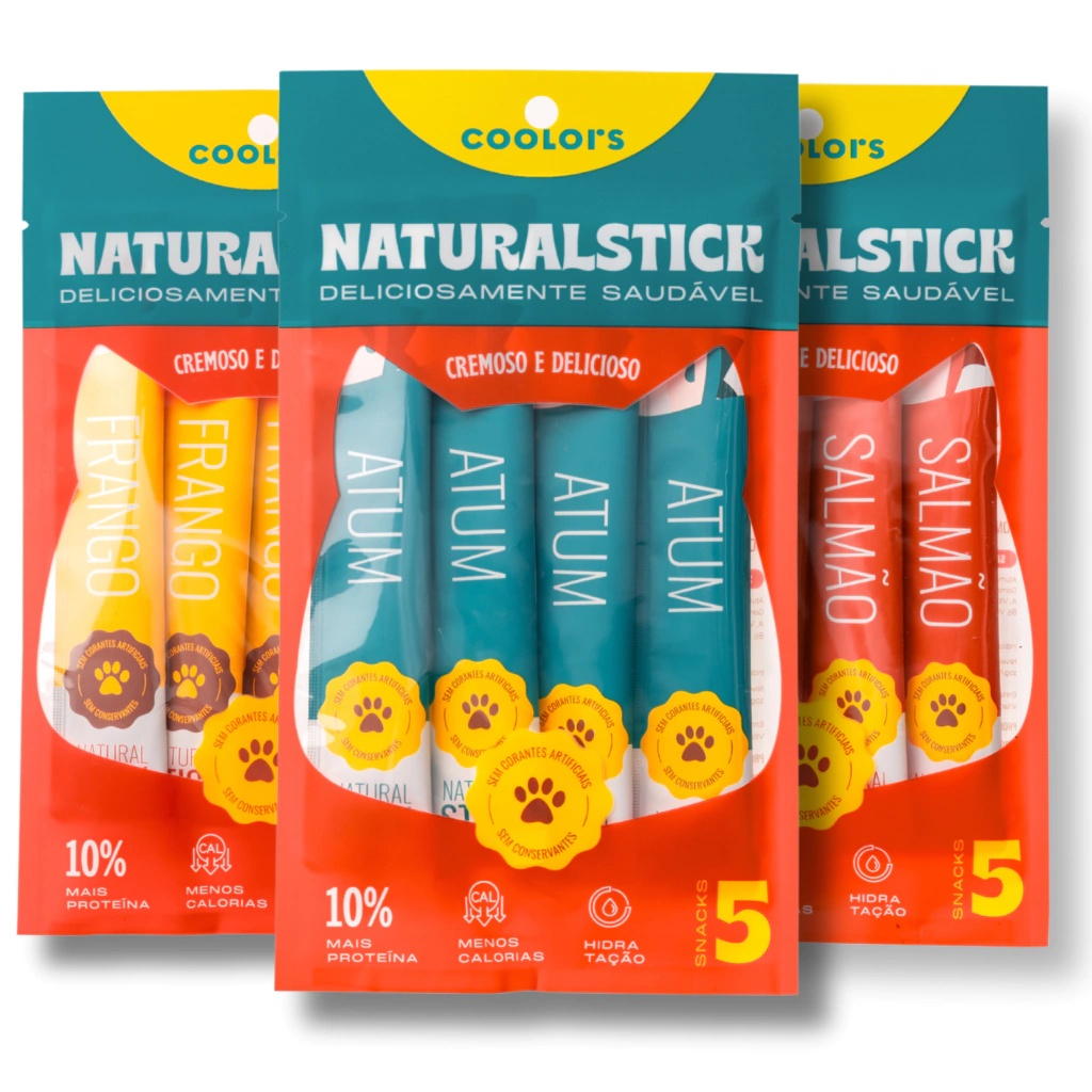 Natural Stick Gato - 15 Sticks Cremoso Sabor Salmão Atum  Frango ou Mix escolher sabores  Tipo Churu