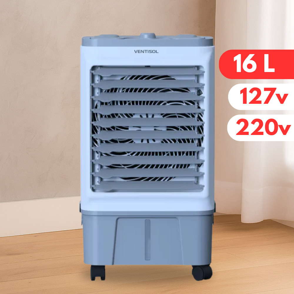 Climatizador De Ar Frio Portátil Clin 16L Ventisol 130W Branco Cinza Ventilação Umidificação Oscilação Refrescante