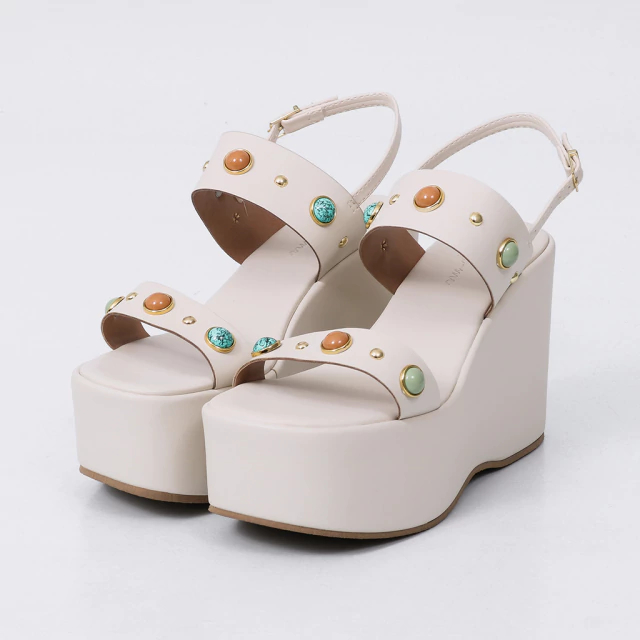 Sandália Anabela Feminina Not Me Shoes Belize Off White com Plataforma e Aplicações Modernas