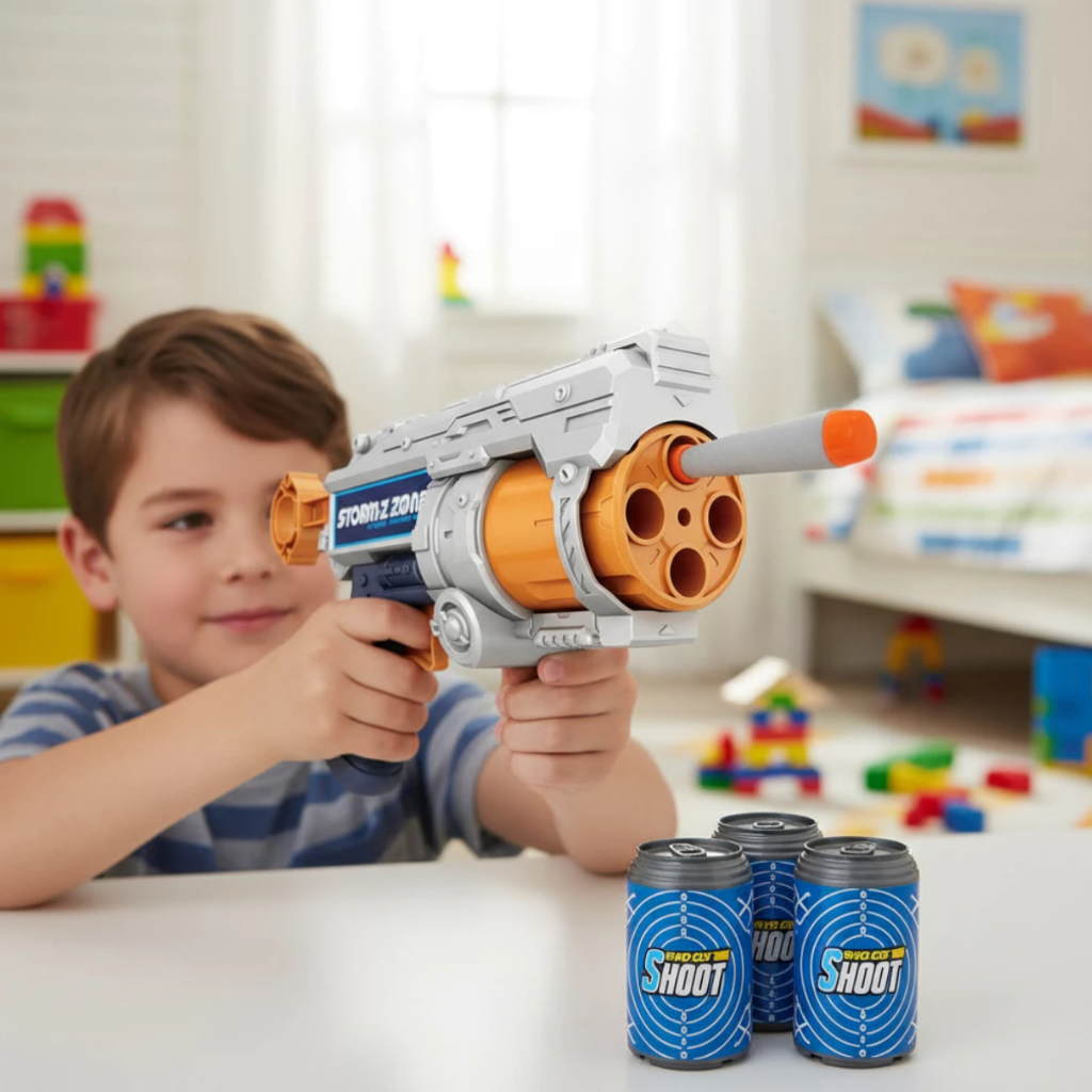 Pistola Brinquedo Dardos Tipo Nerf com Latinhas de Alvo 12 Peças