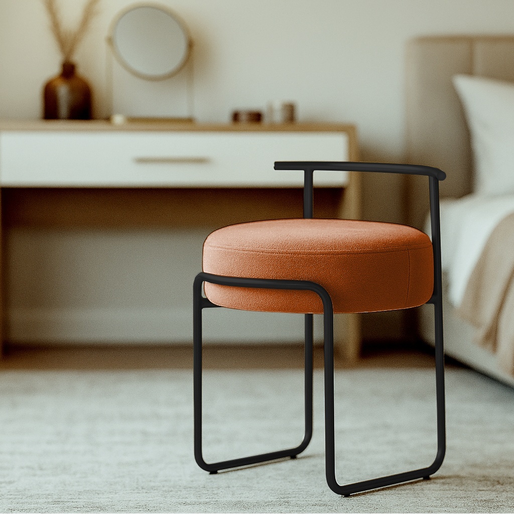 Puff Sala Redondo Evans Base Metal Preto Tecido Boucle Cores