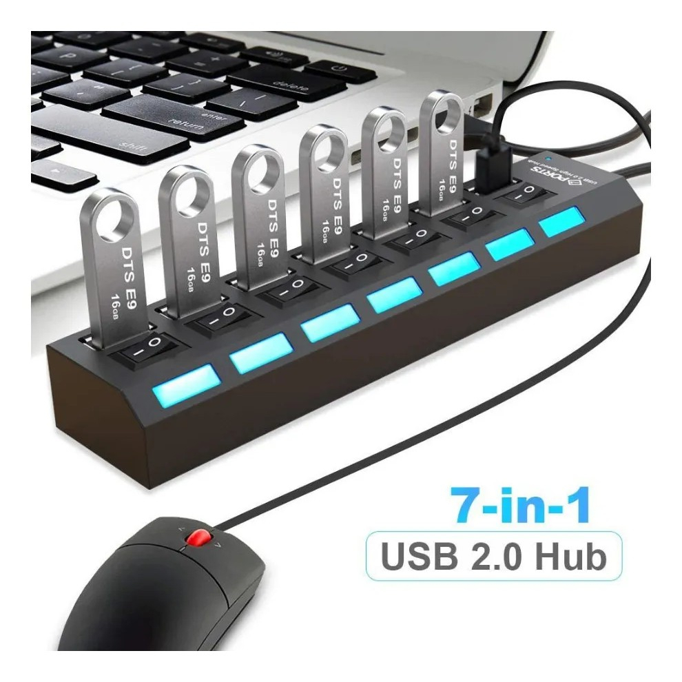 Hub De Usb 7 Portas 2.0 Hd Extensor High Speed Pen Drive Hd  E LED plitter Converter Expansor Para Pc Computador