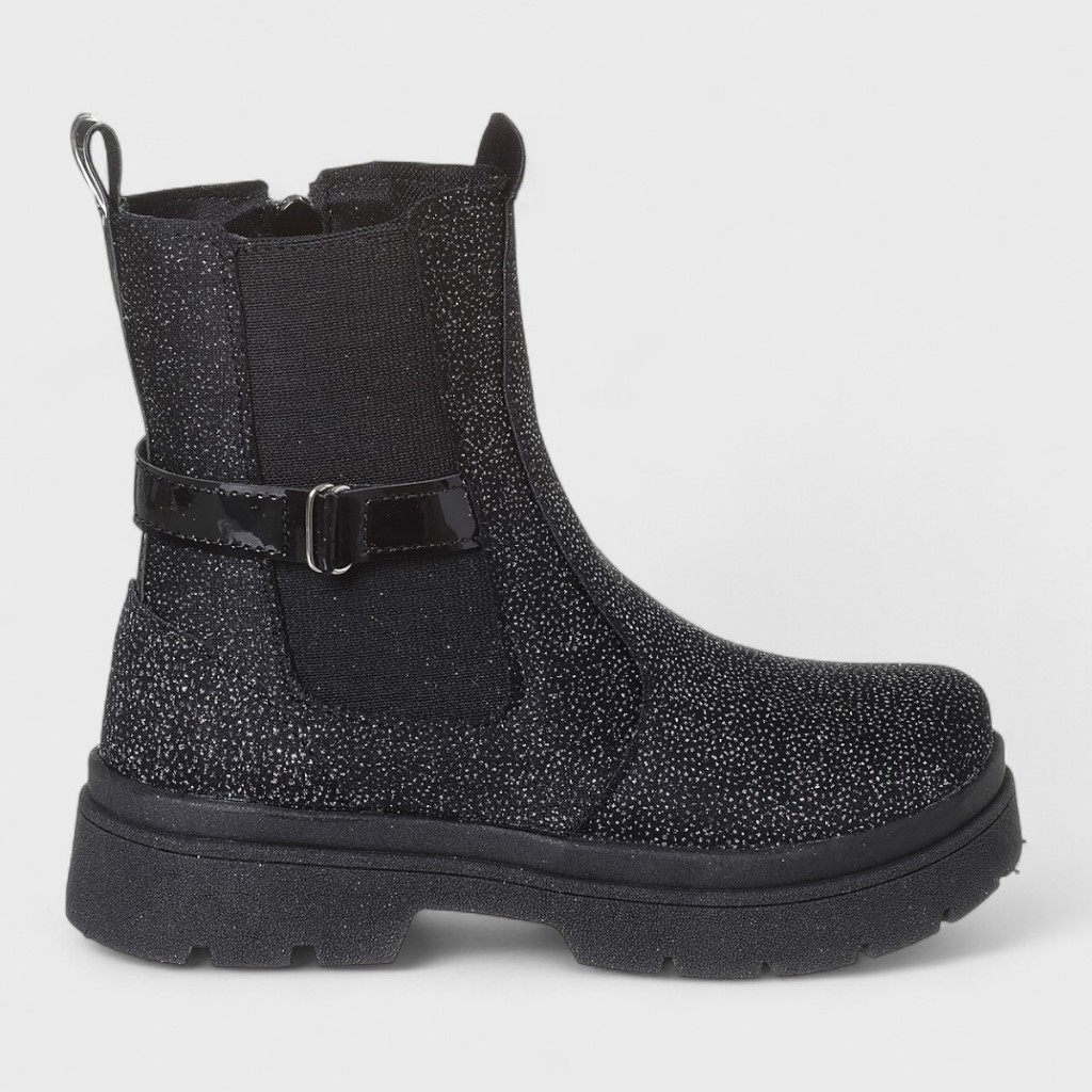 Bota Coturno Infantil Menina Charmosa Elegante Blogueira Com Brilho Preto Glitter