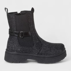 Bota Coturno Infantil Menina Charmosa Elegante Blogueira Com Brilho Preto Glitter