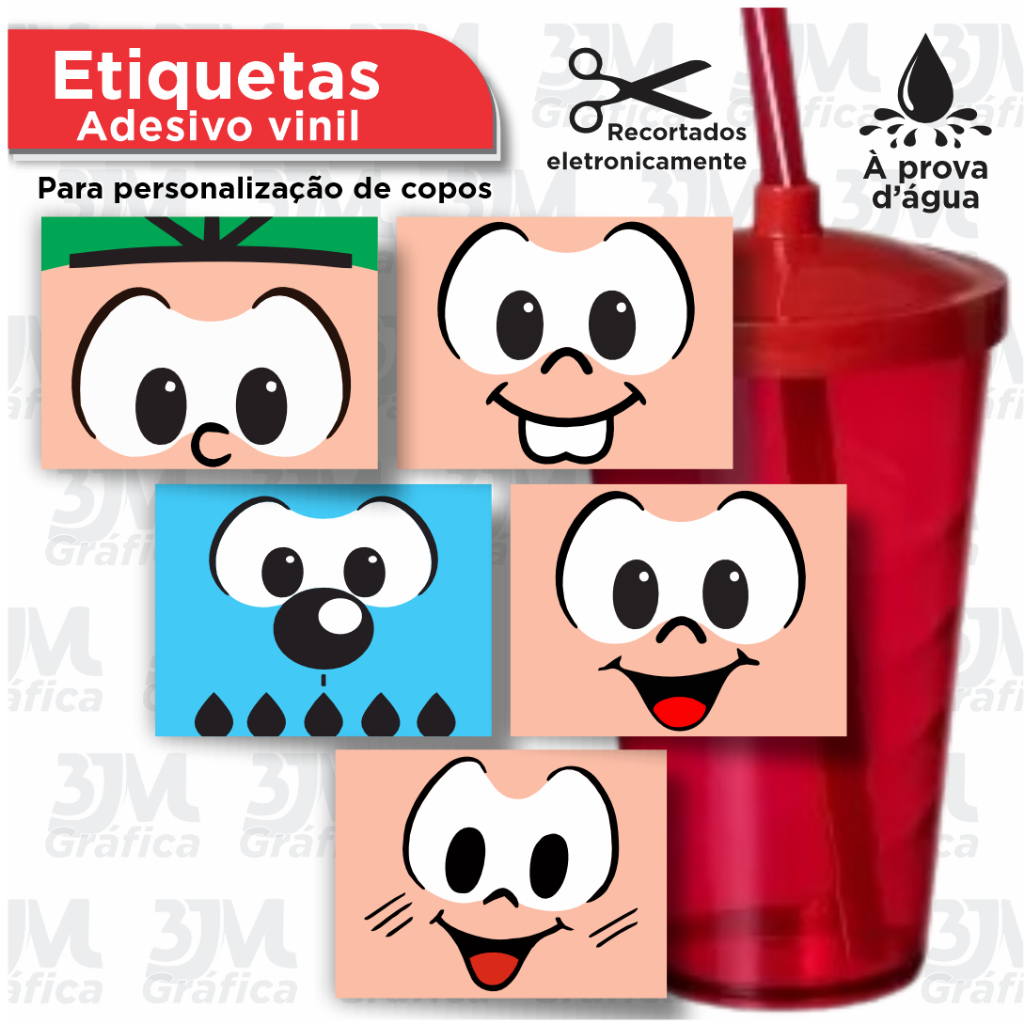 50 Adesivos - TURMA DA MÔNICA - Lavável - Lembrancinha, Copo - Cebolinha, Magali, Bidu, Cascão