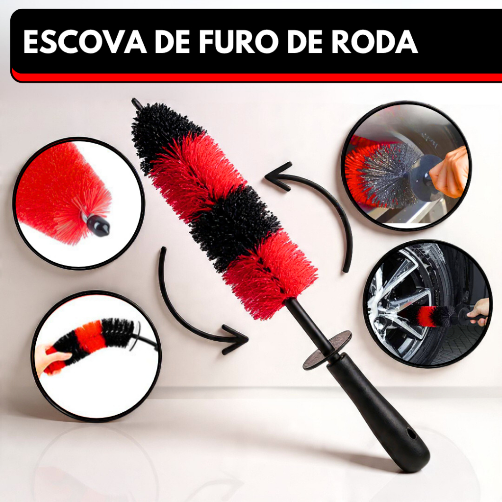 Escova Furo de Roda Lavagem de Carro Automotiva Limpeza Detalhamento Automotivo em Oferta na Shopee