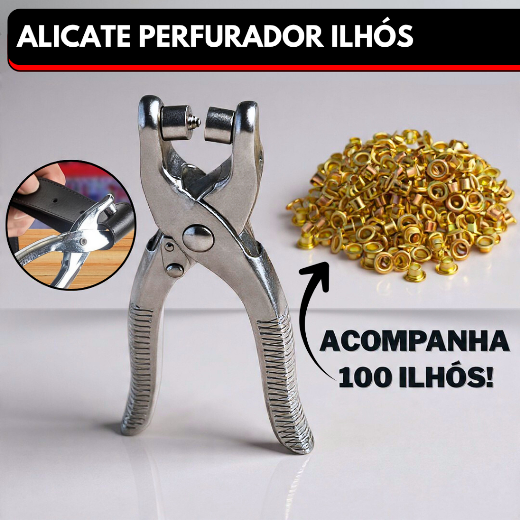 Alicate de Ilhos Aplicador Perfurador Artesanal Com 100 Ilhoses Para Botões Tênis Cintos em Oferta na Shopee