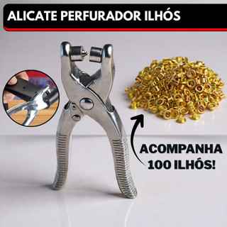 Alicate de Ilhos Aplicador Perfurador Artesanal Com 100 Ilhoses Para Botões Tênis Cintos