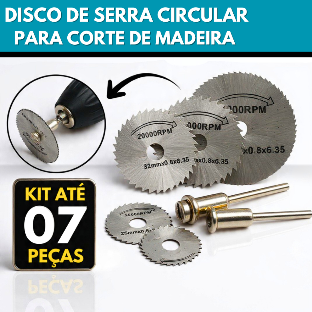 Kit Jogo Mini Serra Circular Disco Para Madeira Lamina com Adaptador Furadeira Parafusadeira