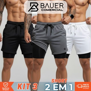 Kit 3 Shorts Duplo 2 em 1 para Treino | Com Bolso Interno Secreto e Forro de Compressão em Oferta na Shopee