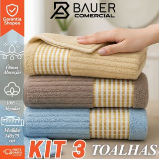 Kit 3 Toalha Tokio Banho Banhão Canelada Luxo 100% Algodão 140x75cm em Oferta na Shopee
