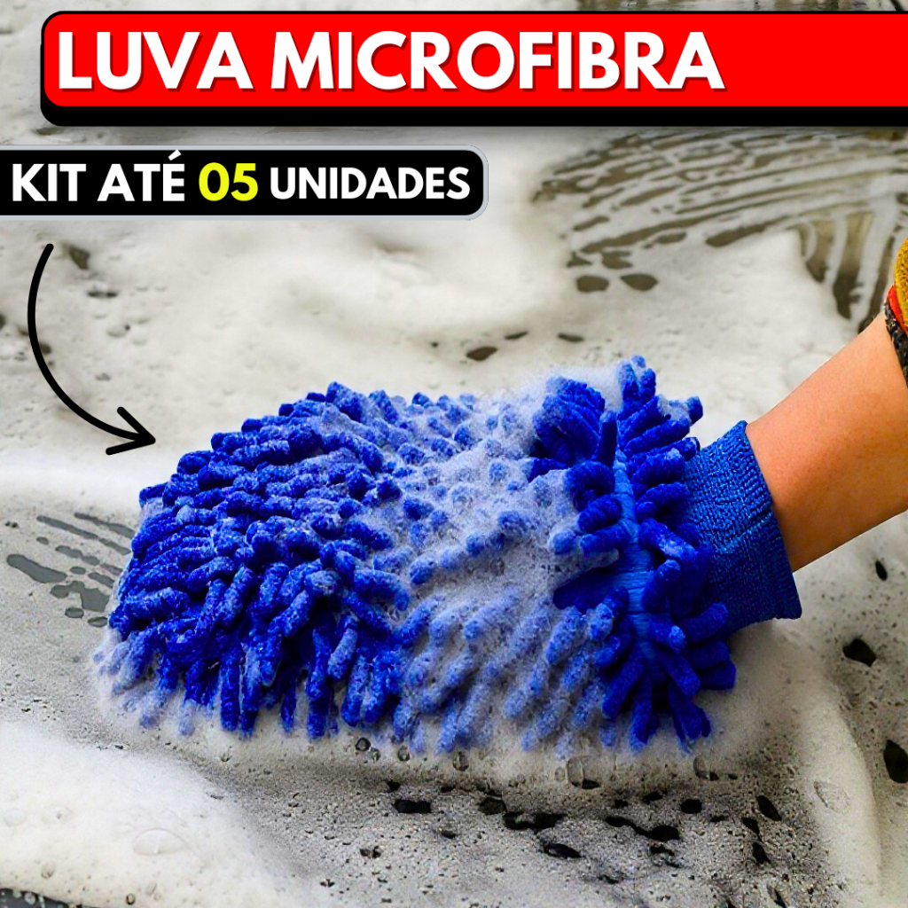 Luva de Microfibra Multifuncional Automotiva Lavagem Carro Multiuso Limpeza em Geral Tentáculos Dupla Face