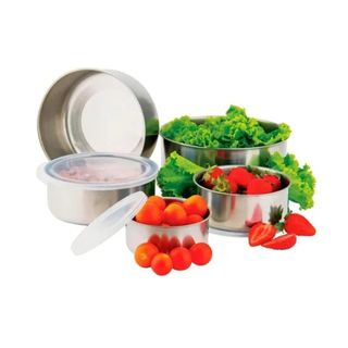 Kit 5 Tigelas inox, potes inox com tampa, conjunto de potes cozinha, bowl inox, potes herméticos,