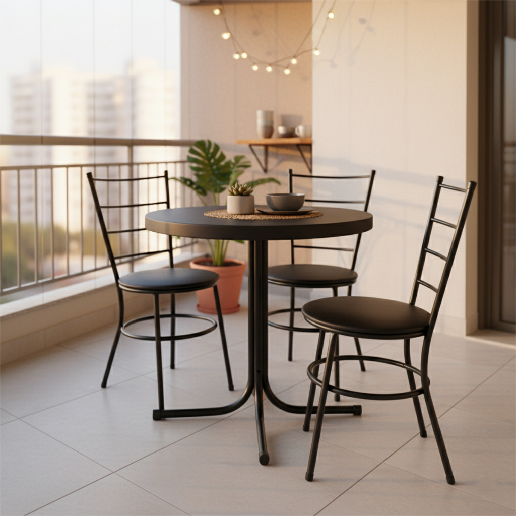 Mesa Base de Aço Com Tampo Montagem Rápida Redondo 60cm Para Bar Praia Buffet Apartamento Gourmet