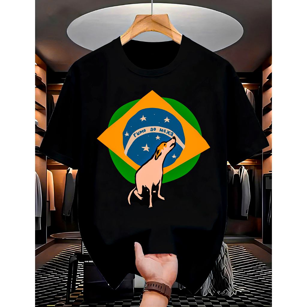 Camiseta RUMO AO HEXA Brasil Copa do Mundo Cachorro Caramelo Masculino e Feminino 100% algodão