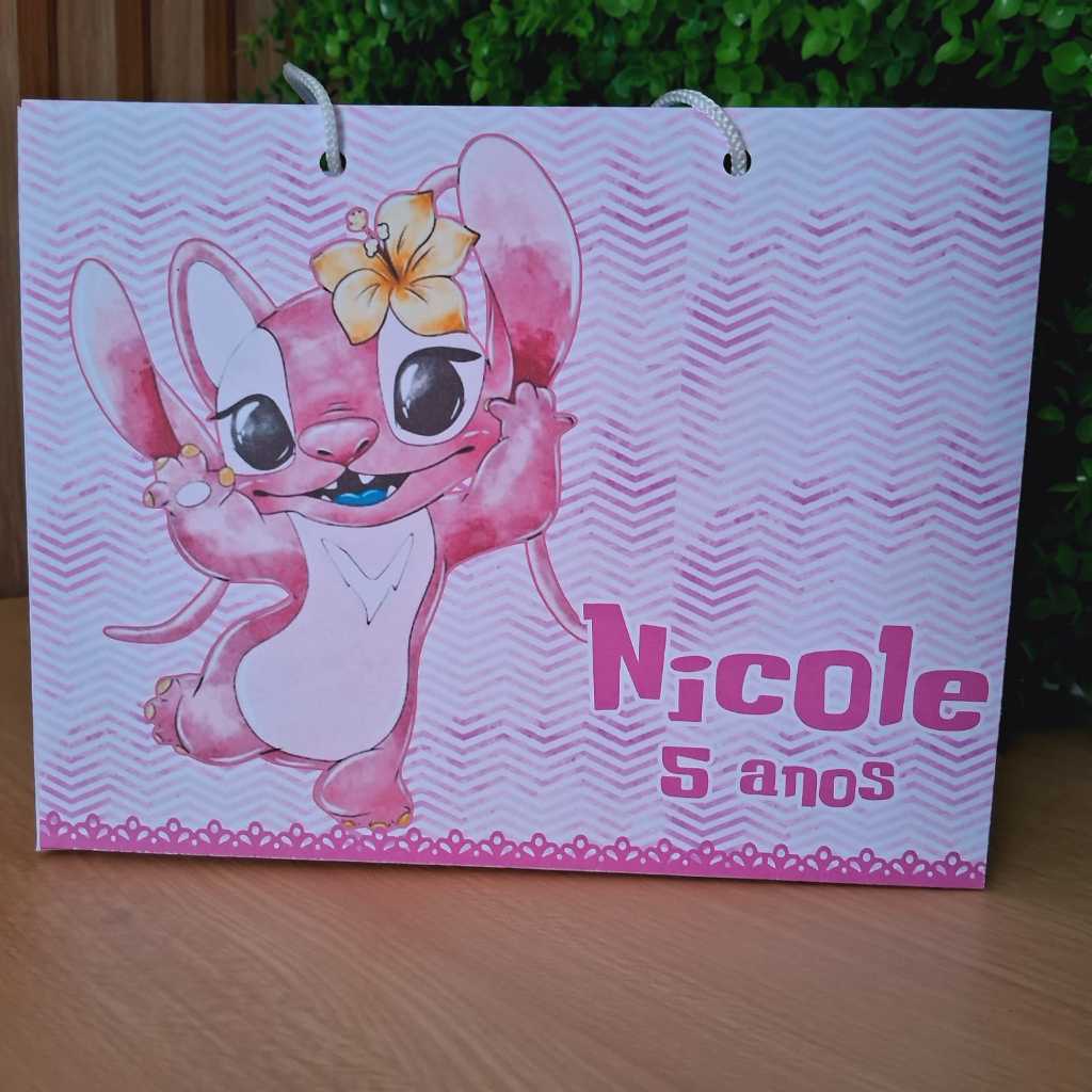Kit Sacolinha Personalizada Stitch Rosa / Lembrancinha Stitch / Personalizados Stitch / DESMONTADA