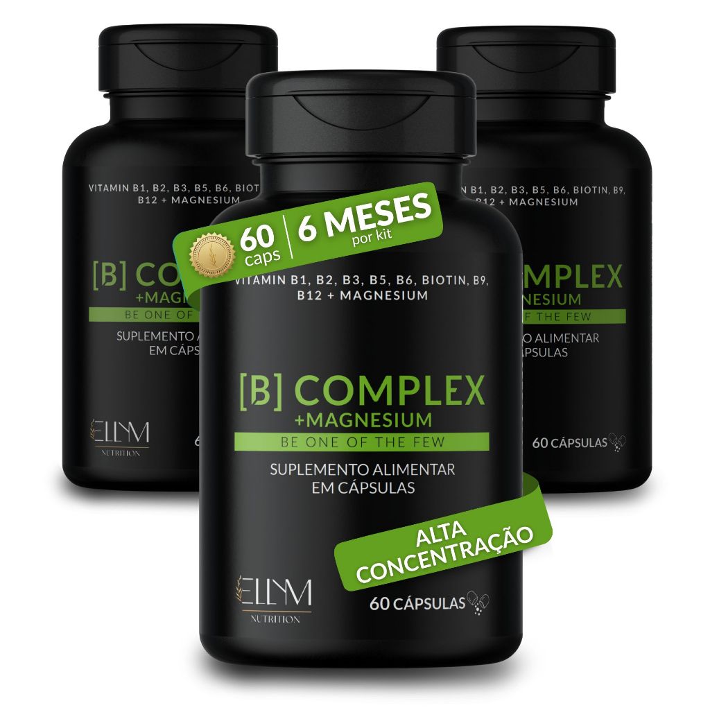 Complexo B + Magnésio 60 Cápsulas Vitamina B1, B2, B3, B5, B6, B7, B9, B12 Alta Concentração em Oferta na Shopee
