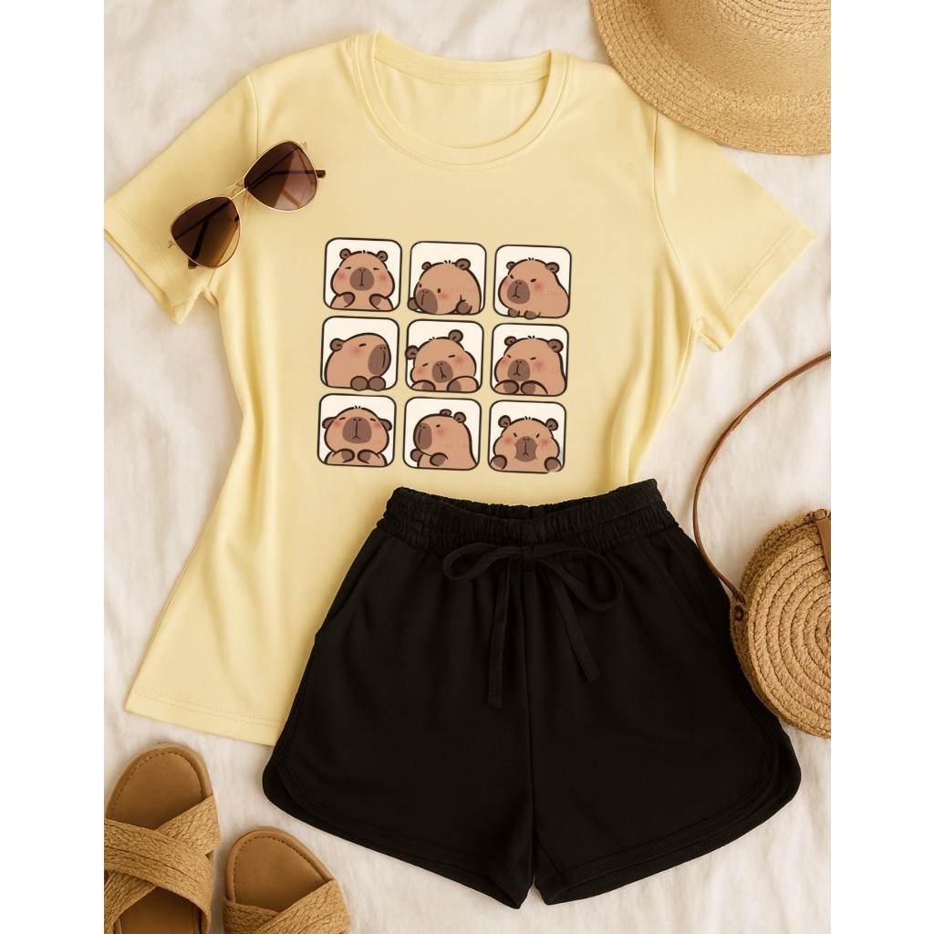 Conjunto Verão roupa infantil Juvenil feminino Meninas Short + Blusinha capivara