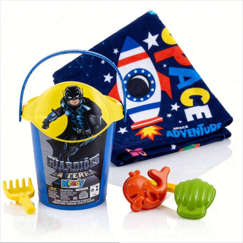 Kit Praia Infantil Balde + Toalha Space | Toalha Space Estampa Modelo Importado | Balde Guardiões KENDY | QUEEN SHOP em Oferta na Shopee