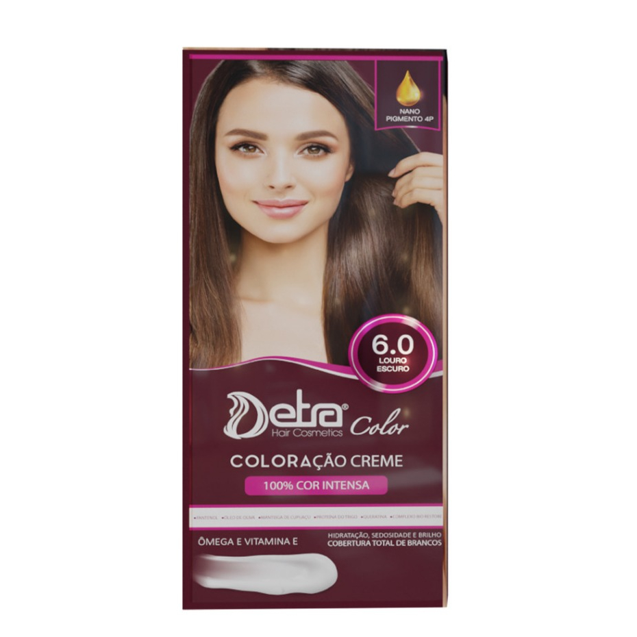Coloração em creme Kit color 6.0 Louro Escuro 50gr + OX 20 vol  - Detra Hair Cosmeticos