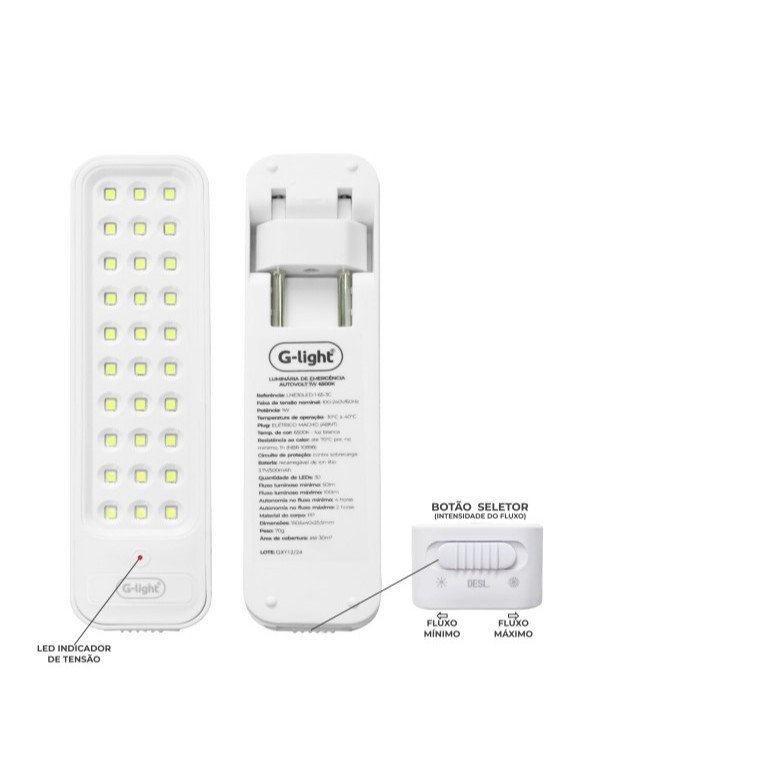 Luminária de Emergência C/ Plug 30 LEDS 1 W 6500K Bateria de Litio Bivolt Recarregável G-light em Oferta na Shopee