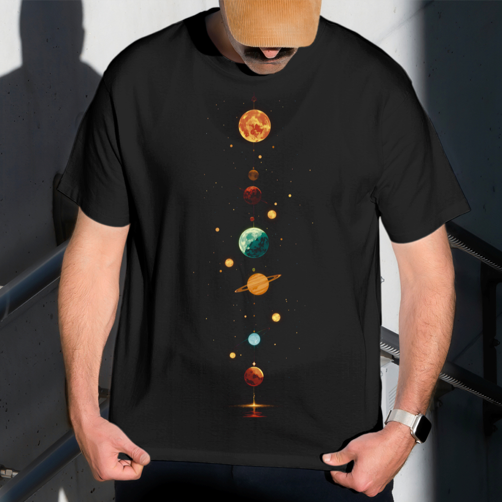 Camiseta Masculina Estampa Planetas Solar 100% Algodão Estilo Conforto Diário Do Tamanho P ao GG