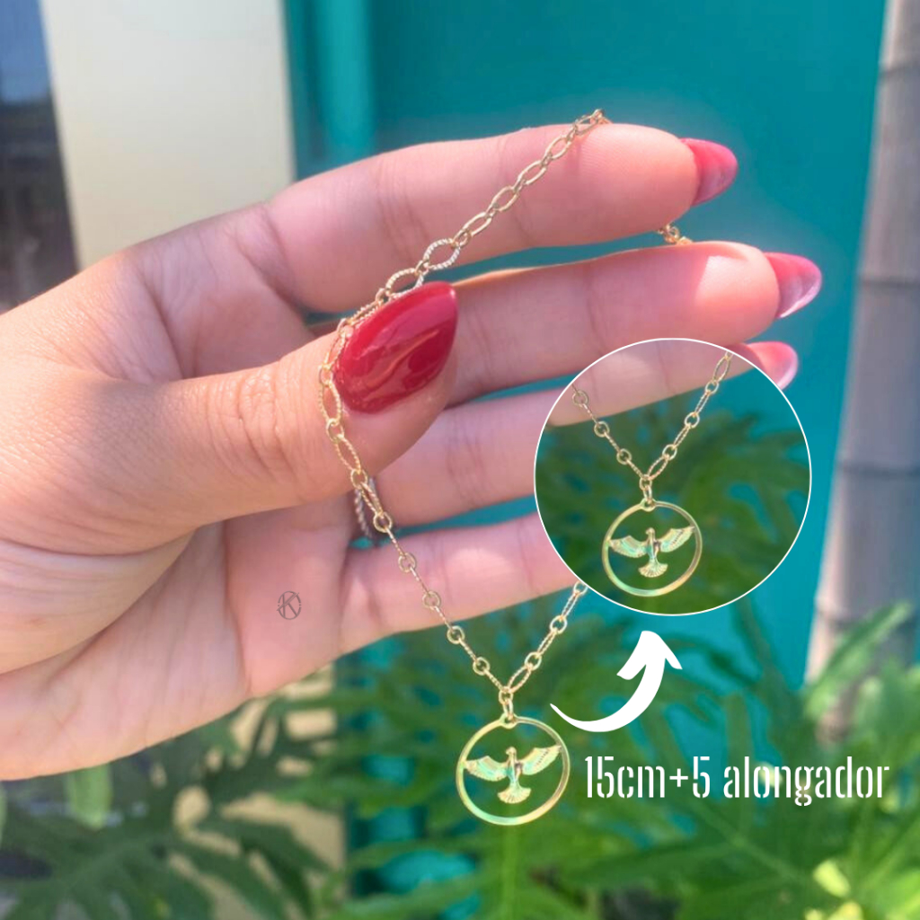 Pulseira Feminina Pingente Pomba Espírito Santo Religiosa Semijóia Banhada Ouro 18k ou Prata 925