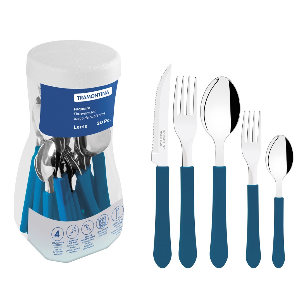 Faqueiro  Leme com Lâminas em Aço Inox Azul 20 Peças- Original