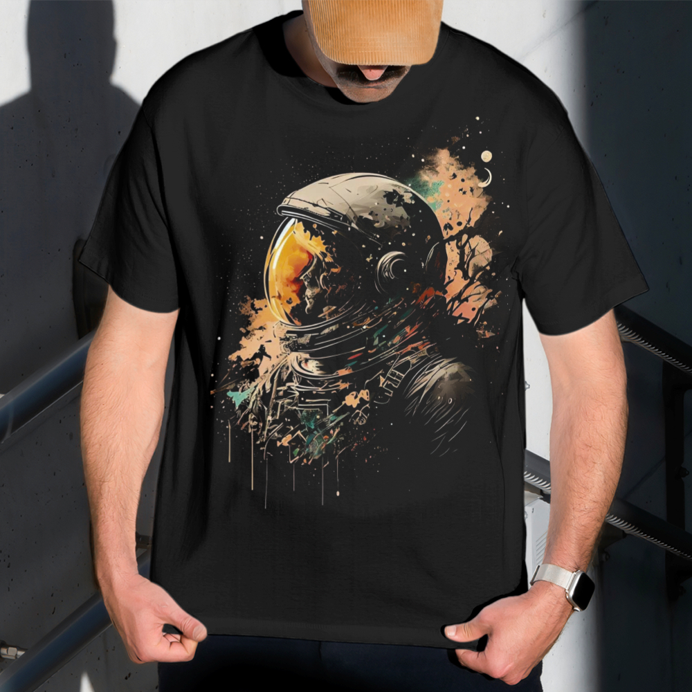 Camiseta Masculina Estampa Astronauta Tinta 100% Algodão Estilo Conforto Diário Do Tamanho P ao GG