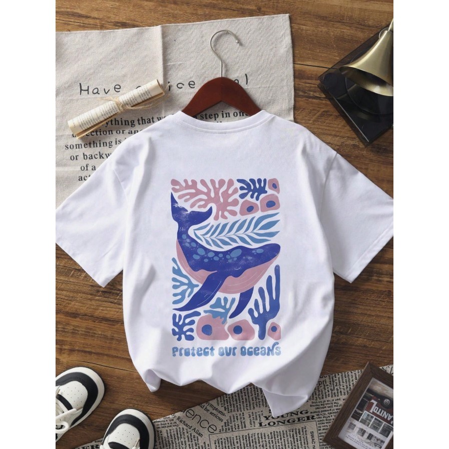 Camiseta Infantil Unissex Estampa Oceano Ocean Protect Our Oceans Estampa Baleia