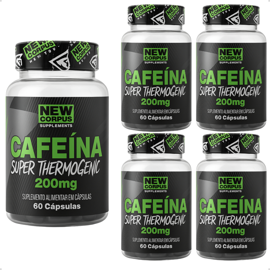 Kit 5 Cafeína 60 Caps - 200mg - Termogênico - 100% Pura New Corpus